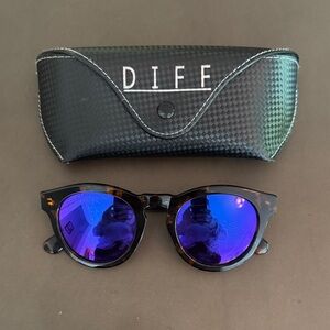 DIFF Eyewear Black Sunglasses with Blue Lenses